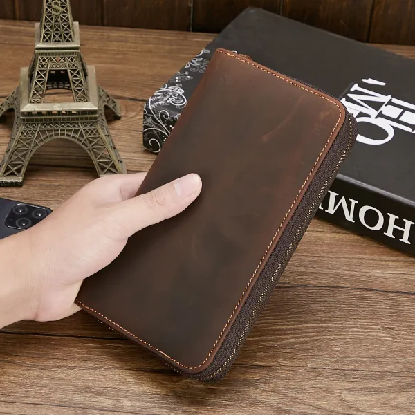 RETRO  CRAZY HORSE LEATHER LONG WALLET GB-9018Br